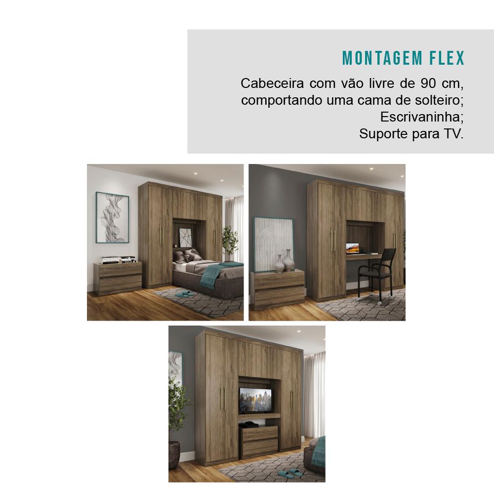 Guarda Roupa Solteiro 6 Portas 2 Gavetas Porto Legno com Escrivaninha Carraro