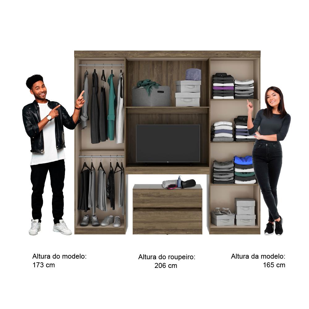 Guarda Roupa Solteiro 6 Portas 2 Gavetas Porto Legno com Painel de TV Carraro