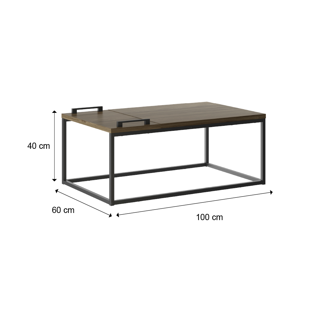 Mesa de Centro com Bandeja Madeirada e Tubos Pretos Carraro