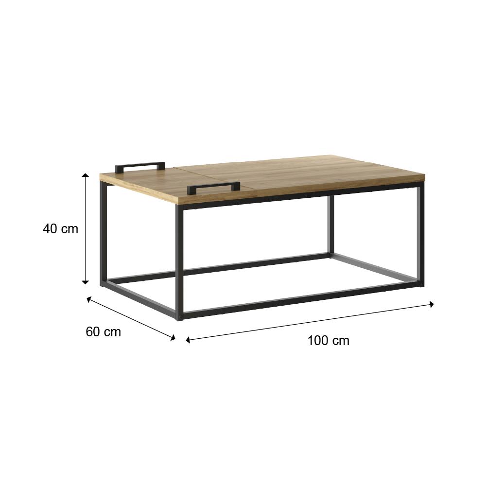 Mesa de Centro com Bandeja Madeirada e Tubos Pretos Carraro