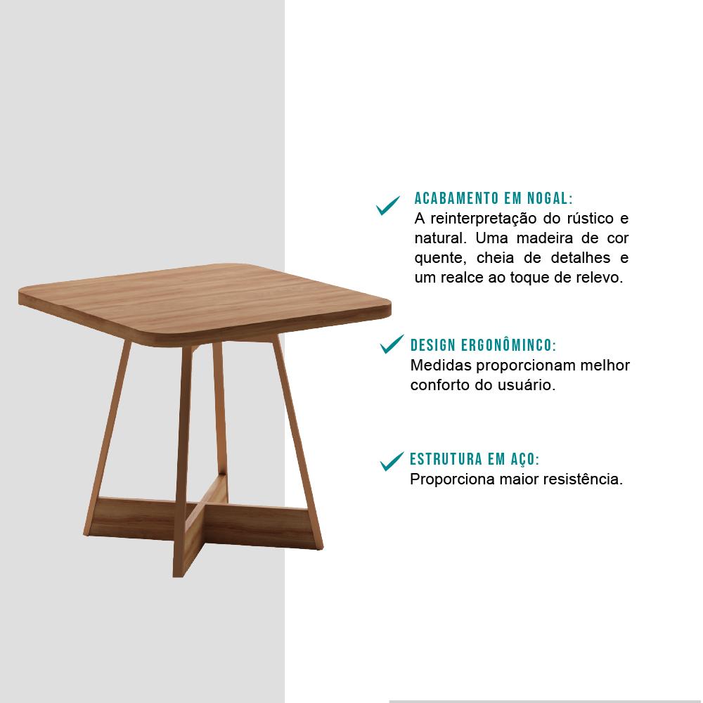 Mesa de Jantar Quadrada 90 cm Átria 1593 Carraro Nogal/Rose