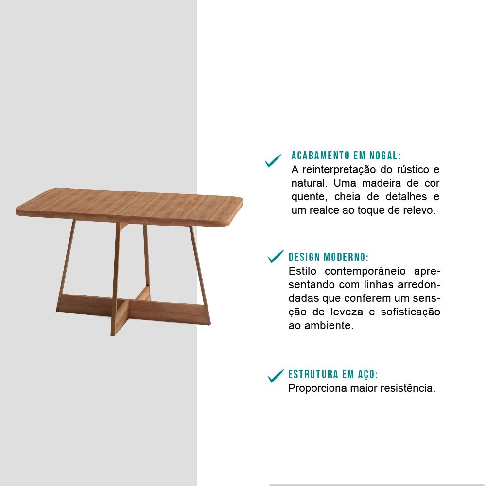 Mesa de Jantar Retangular 1,6 m Átria 1592 Carraro Nogal/Rose