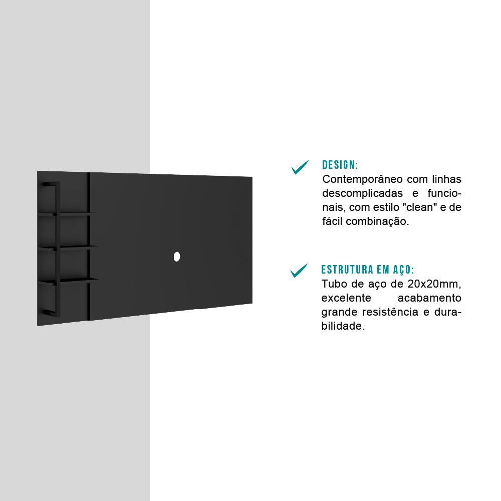 Painel Amazonas para TV até 50 Pol. Prateleiras Preto Fosco Carraro