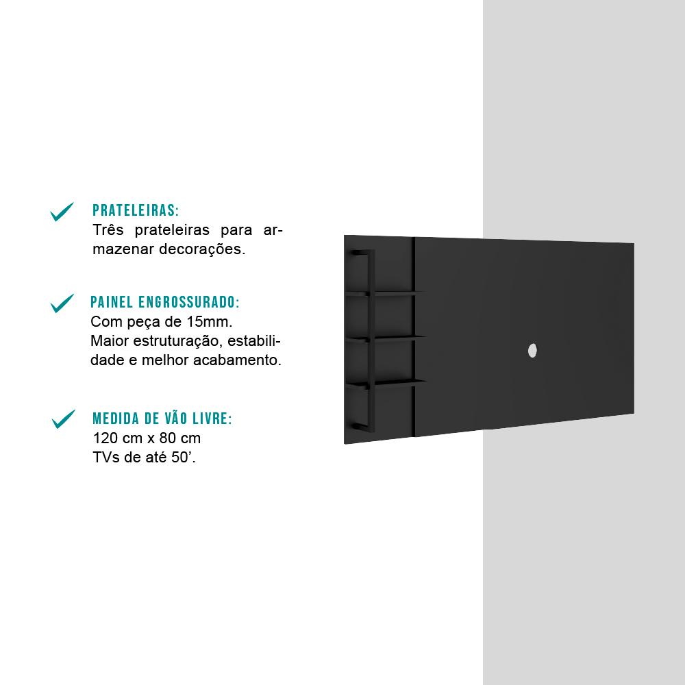 Painel Amazonas para TV até 50 Pol. Prateleiras Preto Fosco Carraro