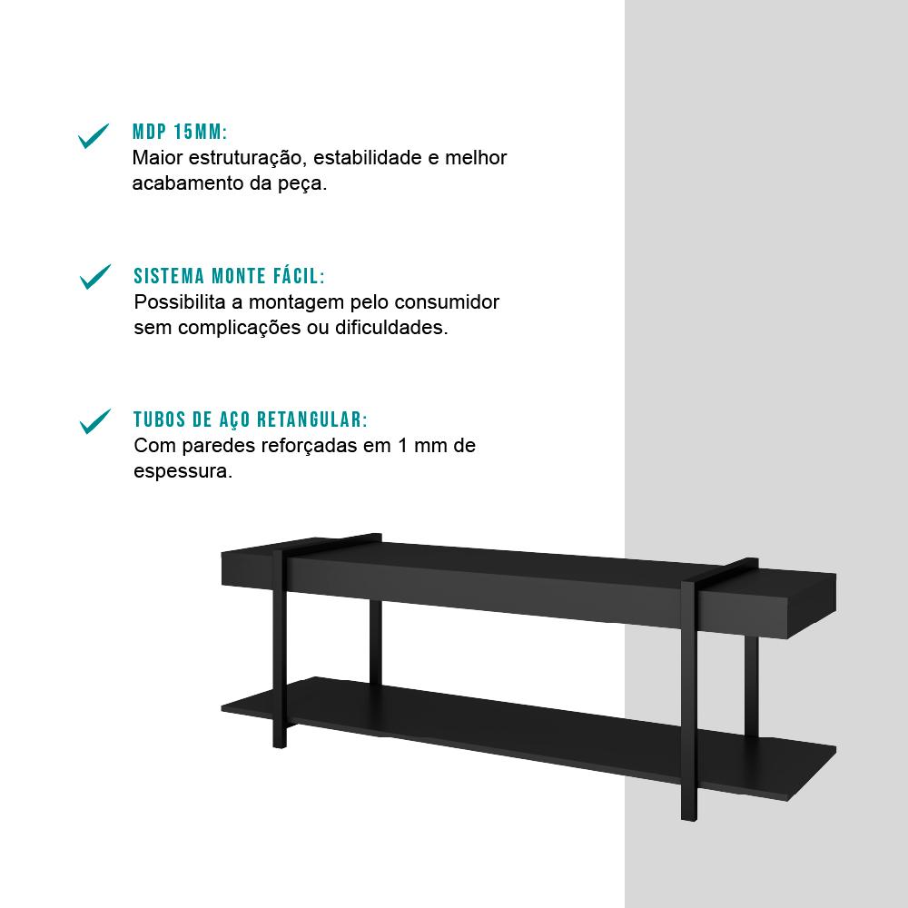 Rack para TV Habitat Preto e Tubos Pretos Carraro