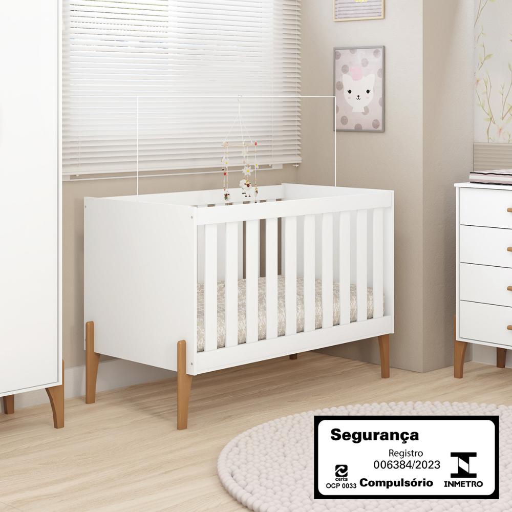 Berço Mini Cama Iris com Suporte Para Mosqueteiro Branco Acetinado