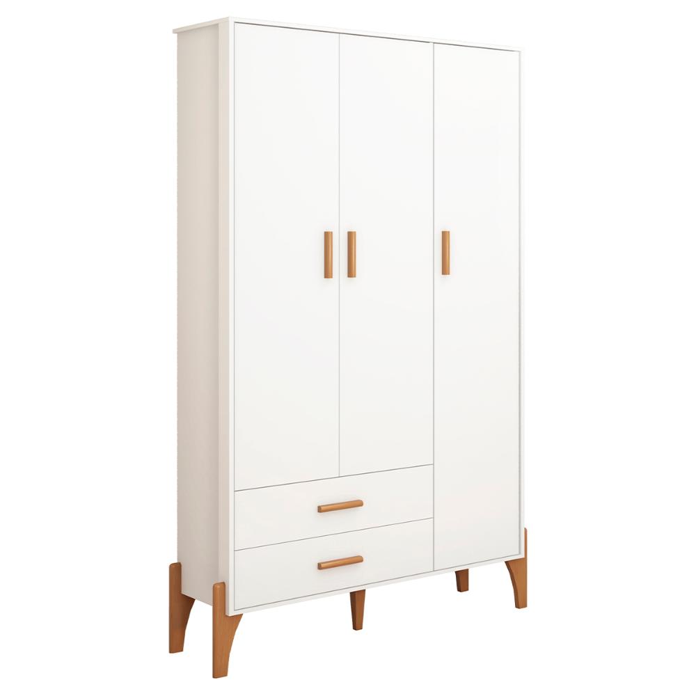 Guarda Roupa Quarto Infantil Iris com 3 Portas e 1 Gaveta Branco Acetinado