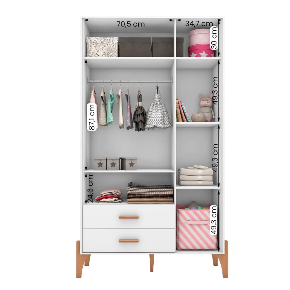 Guarda Roupa Quarto Infantil Iris com 3 Portas e 1 Gaveta Branco Acetinado