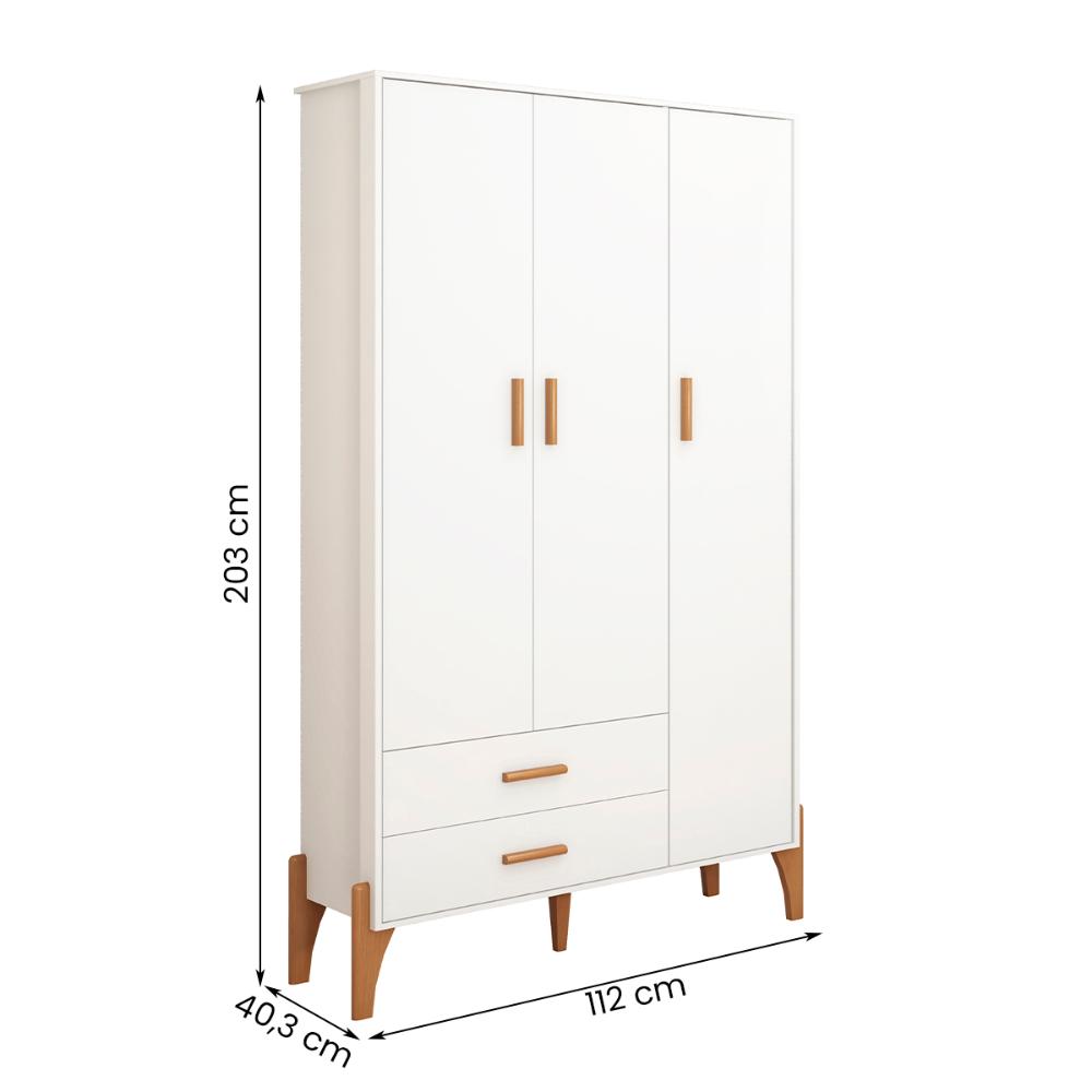 Guarda Roupa Quarto Infantil Iris com 3 Portas e 1 Gaveta Branco Acetinado