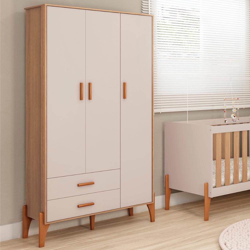 Guarda Roupa Quarto Infantil Iris com 3 Portas e 1 Gaveta Naturale/Off White