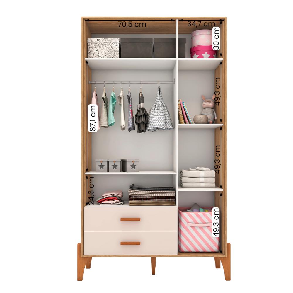 Guarda Roupa Quarto Infantil Iris com 3 Portas e 1 Gaveta Naturale/Off White