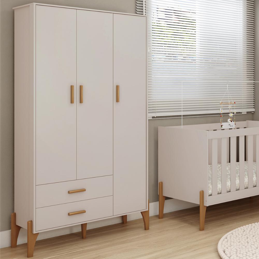 Guarda Roupa Quarto Infantil Iris com 3 Portas e 1 Gaveta Off White