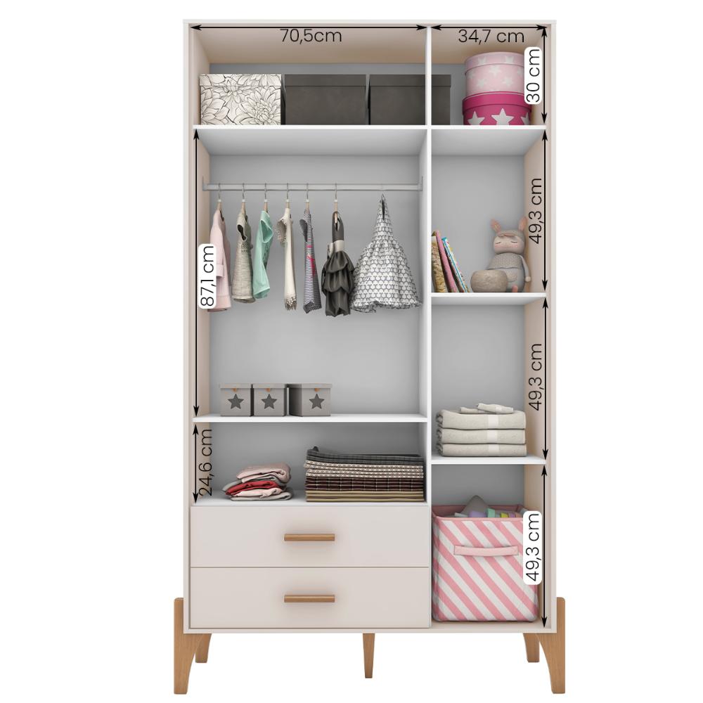 Guarda Roupa Quarto Infantil Iris com 3 Portas e 1 Gaveta Off White