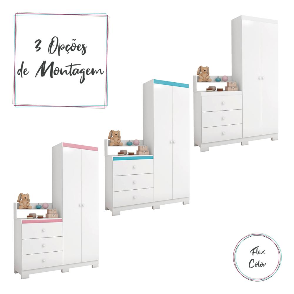 Guarda Roupa com comoda Infantil Vicky 2 Portas e 3 Gavetas Branco