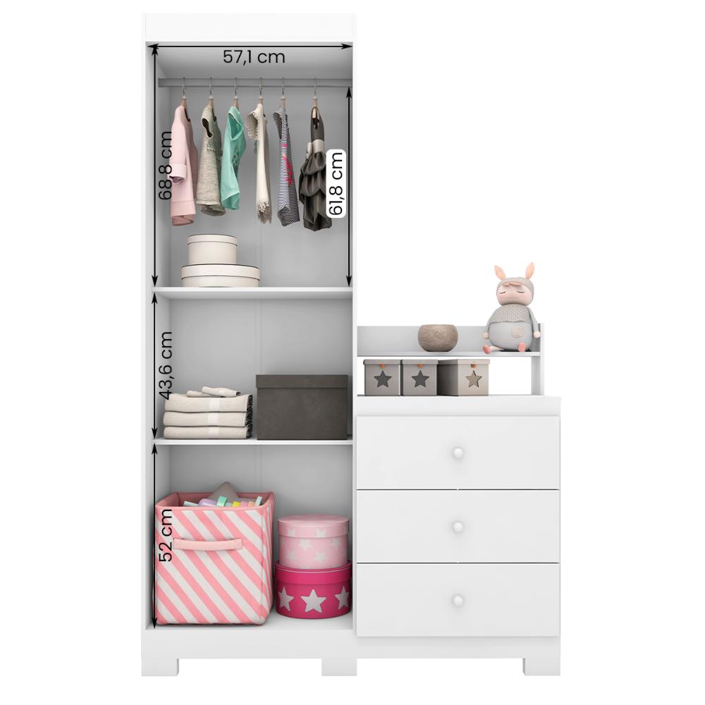 Guarda Roupa com comoda Infantil Vicky 2 Portas e 3 Gavetas Branco