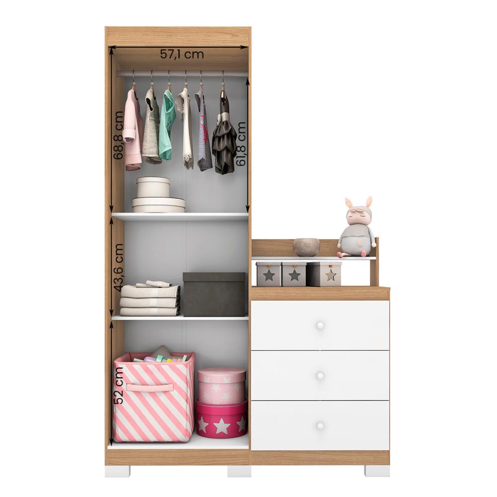 Guarda Roupa com comoda Infantil Vicky 2 Portas e 3 Gavetas Naturale/Branco