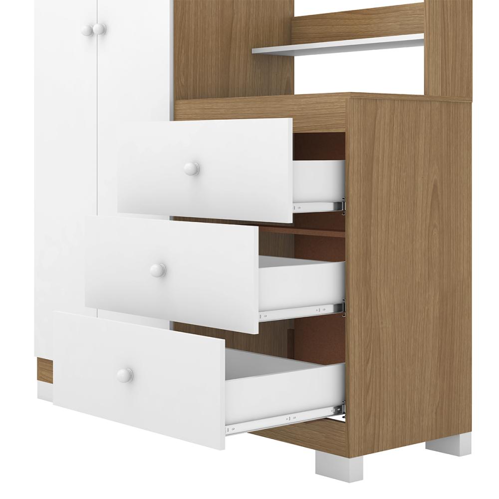 Guarda Roupa com comoda Infantil Vicky 2 Portas e 3 Gavetas Naturale/Branco