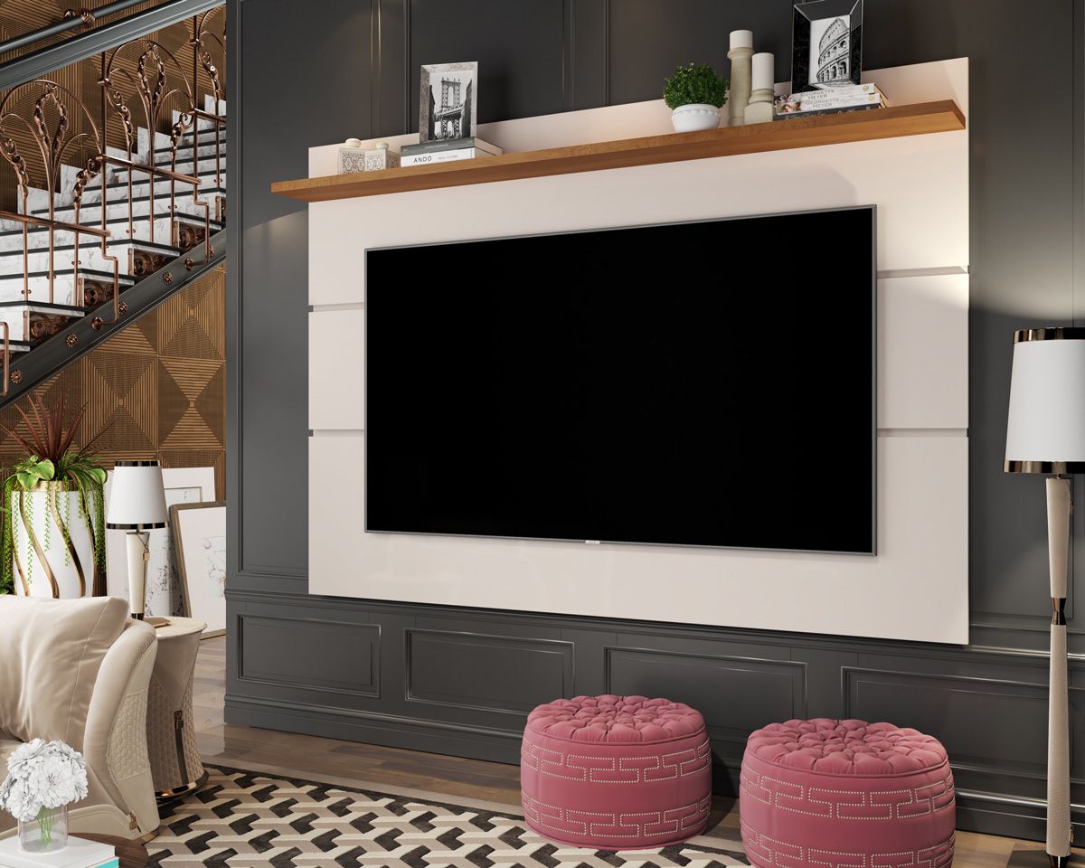 Painel para TV Vivare 1.8 Off White com Freijó - Germai Móveis