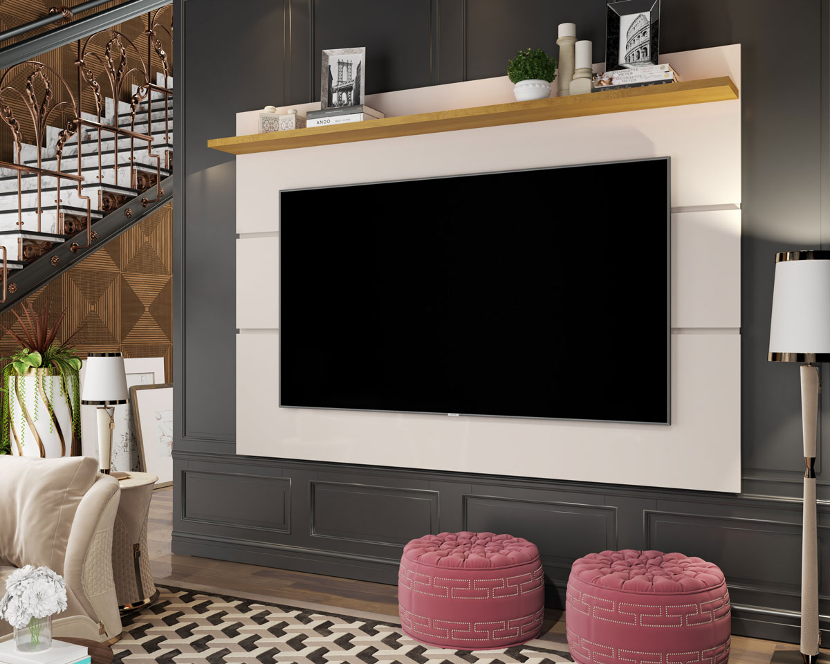 Painel para TV Vivare 1.8 Off White com Nature - Germai Móveis