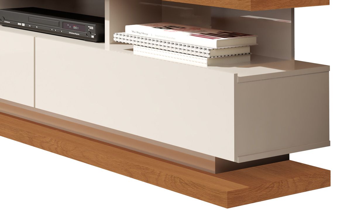 Rack com Painel Vivare Off White com Freijó - Germai Móveis