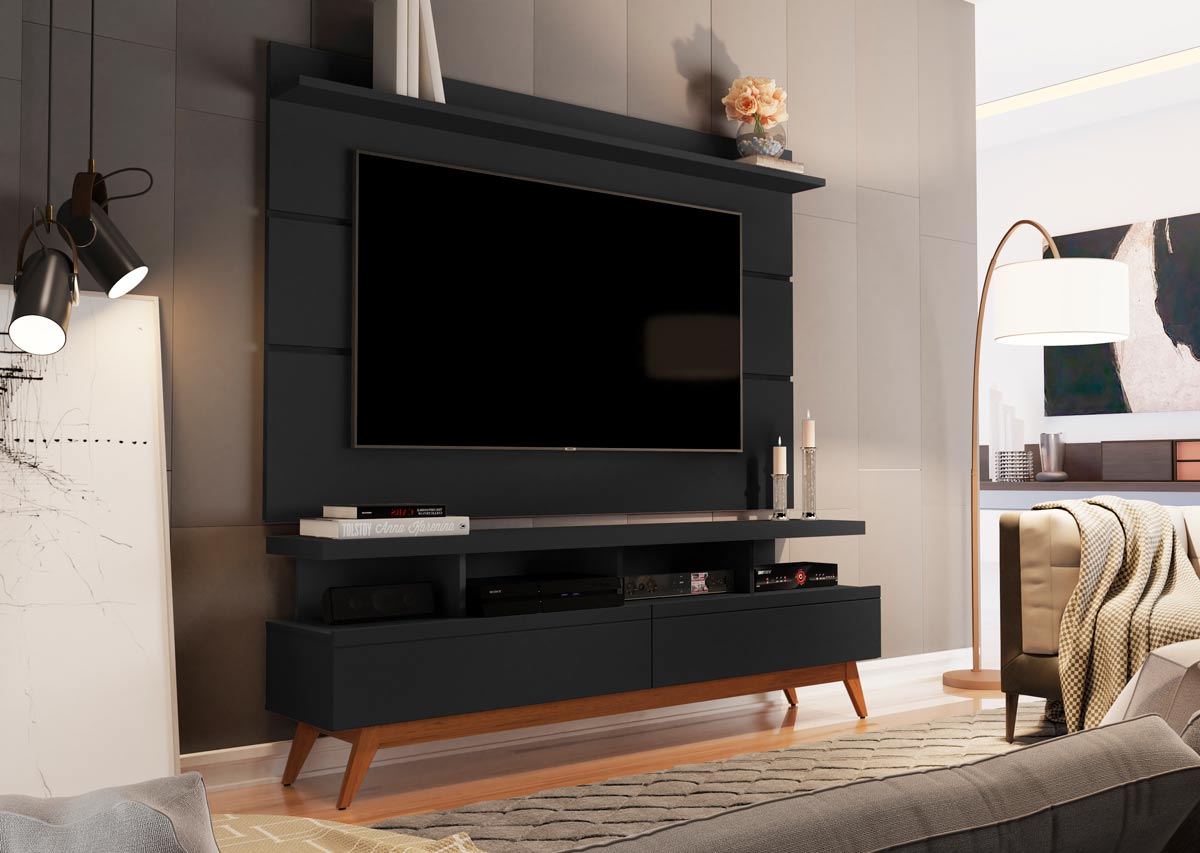 Rack com Painel Vivare Wood 1.6 Preto - Germai Móveis