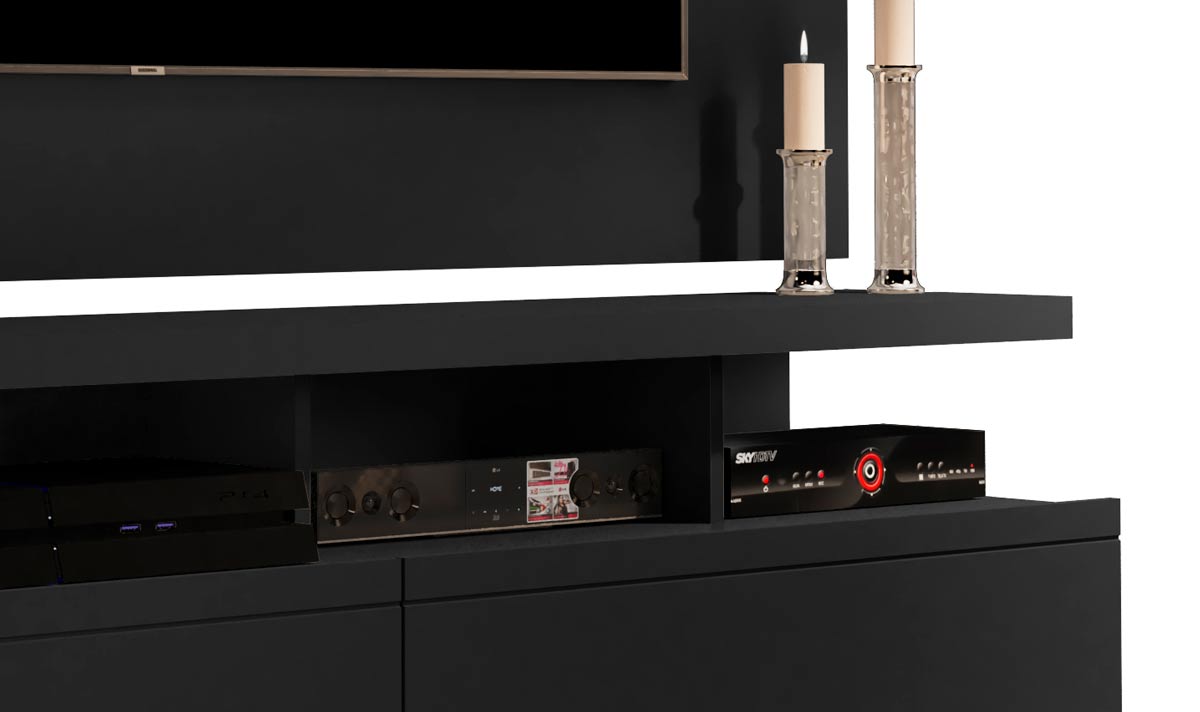 Rack com Painel Vivare Wood 1.6 Preto - Germai Móveis