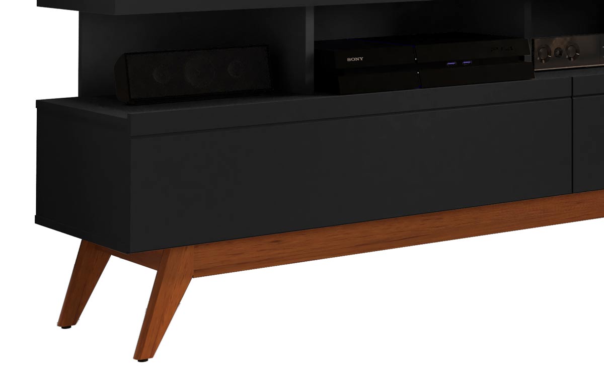 Rack com Painel Vivare Wood 1.6 Preto - Germai Móveis