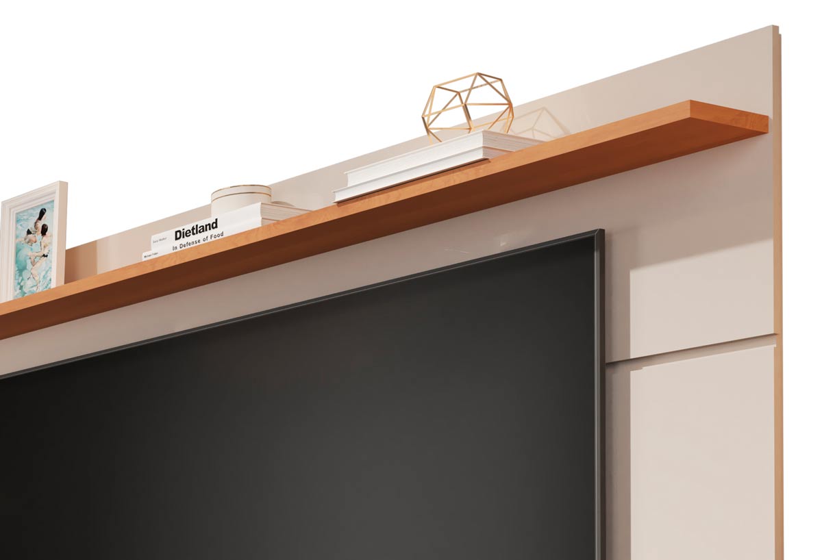 Rack com Painel Vivare Wood 1.8 Off White com Nature - Germai Móveis