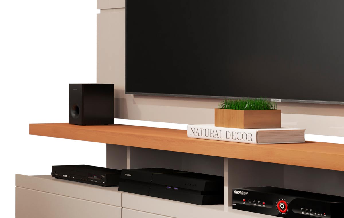 Rack com Painel Vivare Wood 1.8 Off White com Nature - Germai Móveis