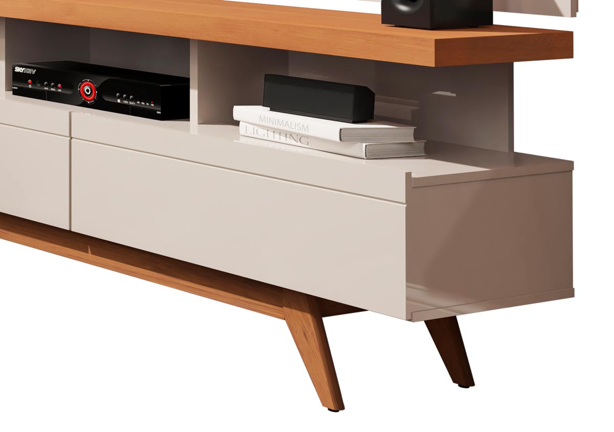Rack com Painel Vivare Wood 1.8 Off White com Nature - Germai Móveis