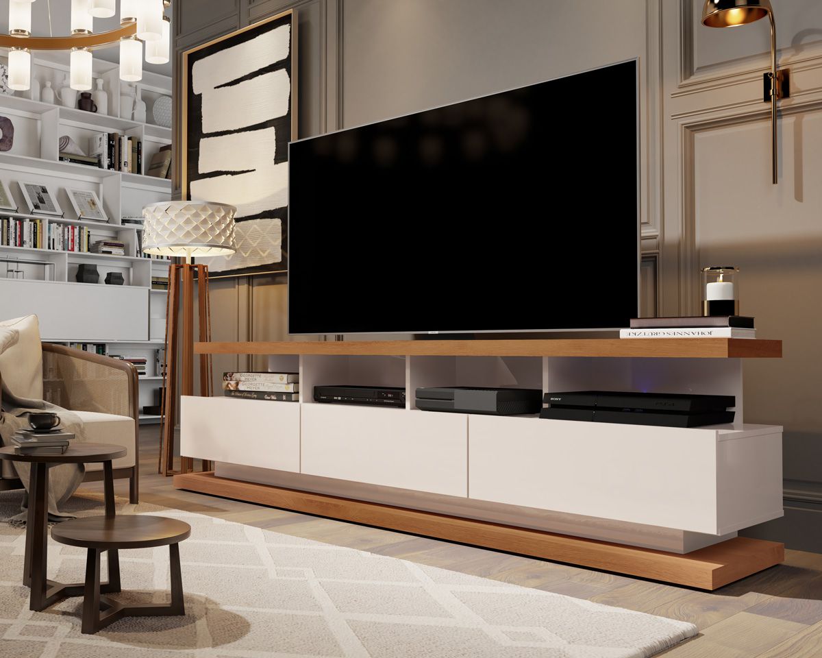 Rack para TV Vivare Off White com Freijó - Germai Móveis
