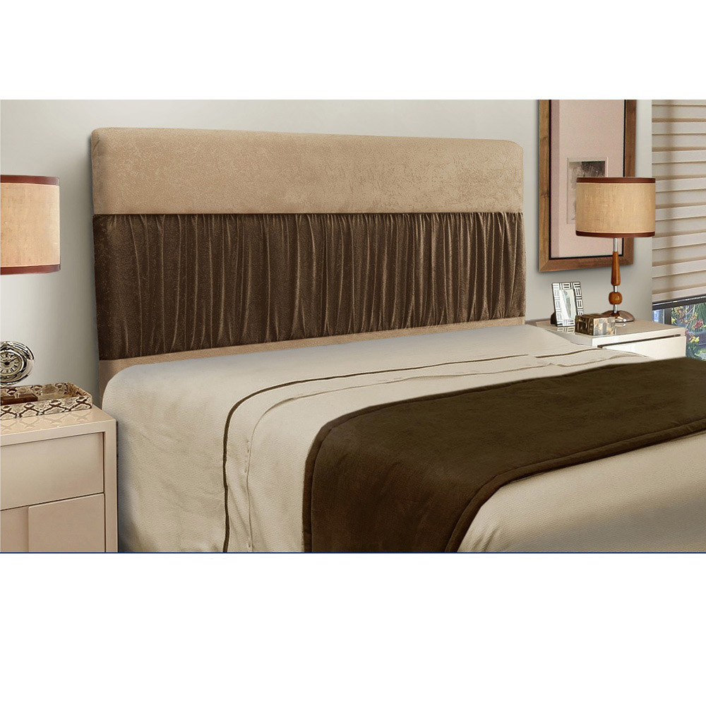 Cabeceira Solteiro 0,90cm Para Cama Box Isabela Suede Bege/Marrom - DS Móveis 