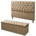 Cabeceira com Calçadeira Baú Casal Queen 160cm Para Cama Box Sofia Suede Bege - DS Móveis 