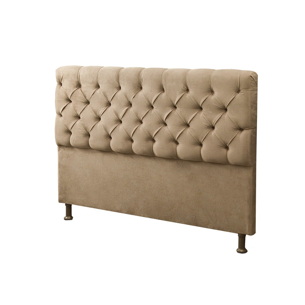 Cabeceira com Calçadeira Baú Casal Queen 160cm Para Cama Box Sofia Suede Bege - DS Móveis 