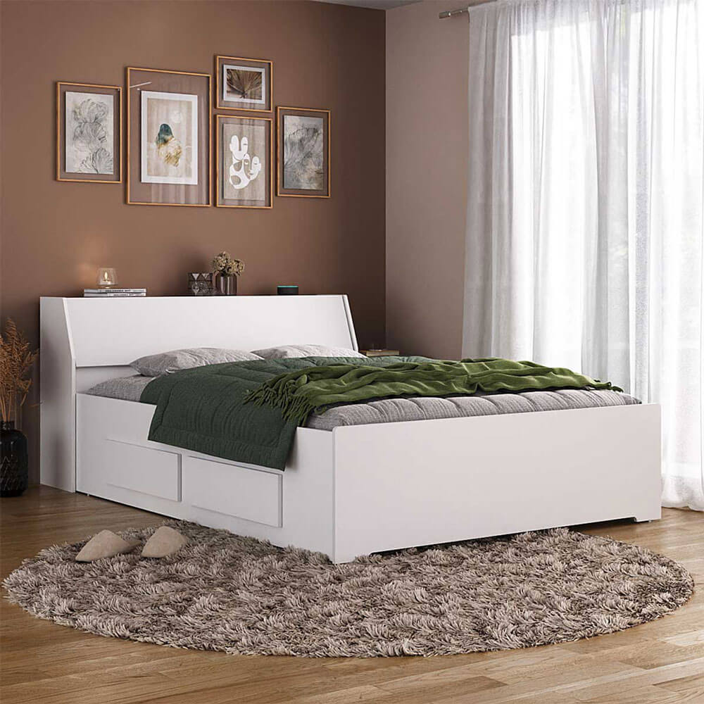Cama Baú Queen Size com 4 gavetas Ilan 1251 Branco