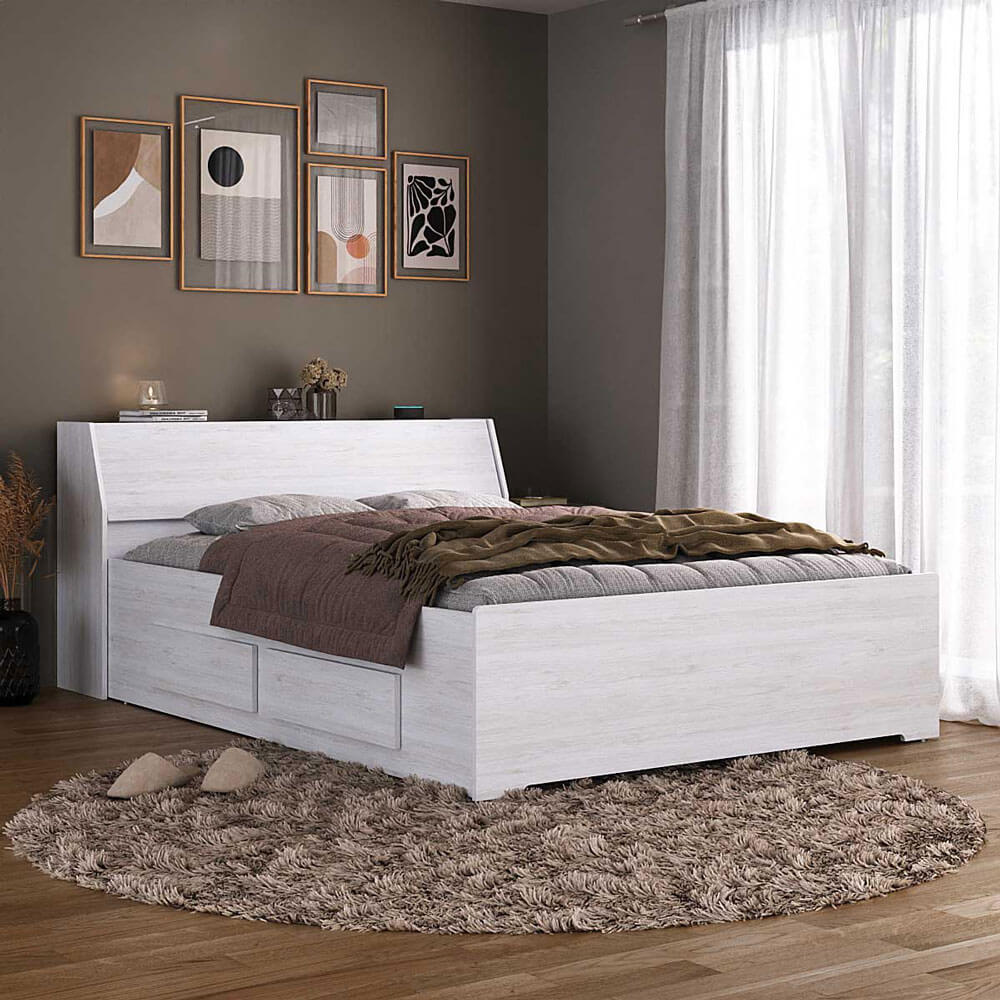 Cama Baú Queen Size com 4 gavetas Ilan 1251 Carvalho Claro
