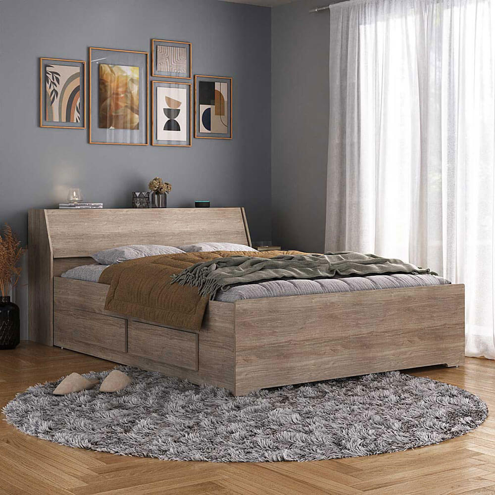 Cama Baú Queen Size com 4 gavetas Ilan 1251 Castanho