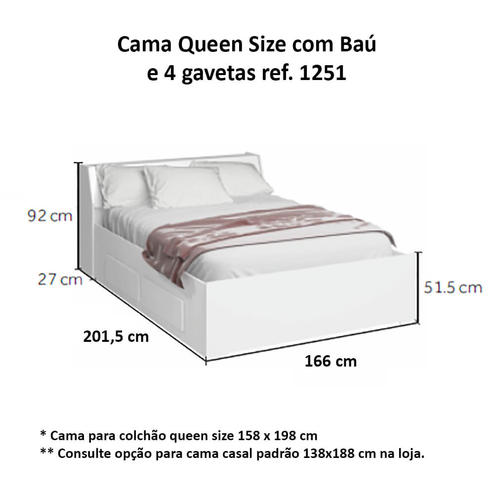 Cama Baú Queen Size com 4 gavetas Ilan 1251 San Remo