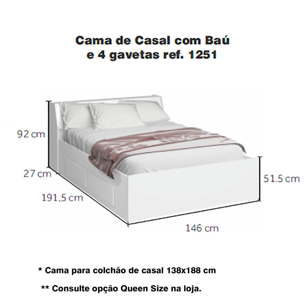 Cama Baú de Casal com 4 gavetas Ilan 1251 San Remo