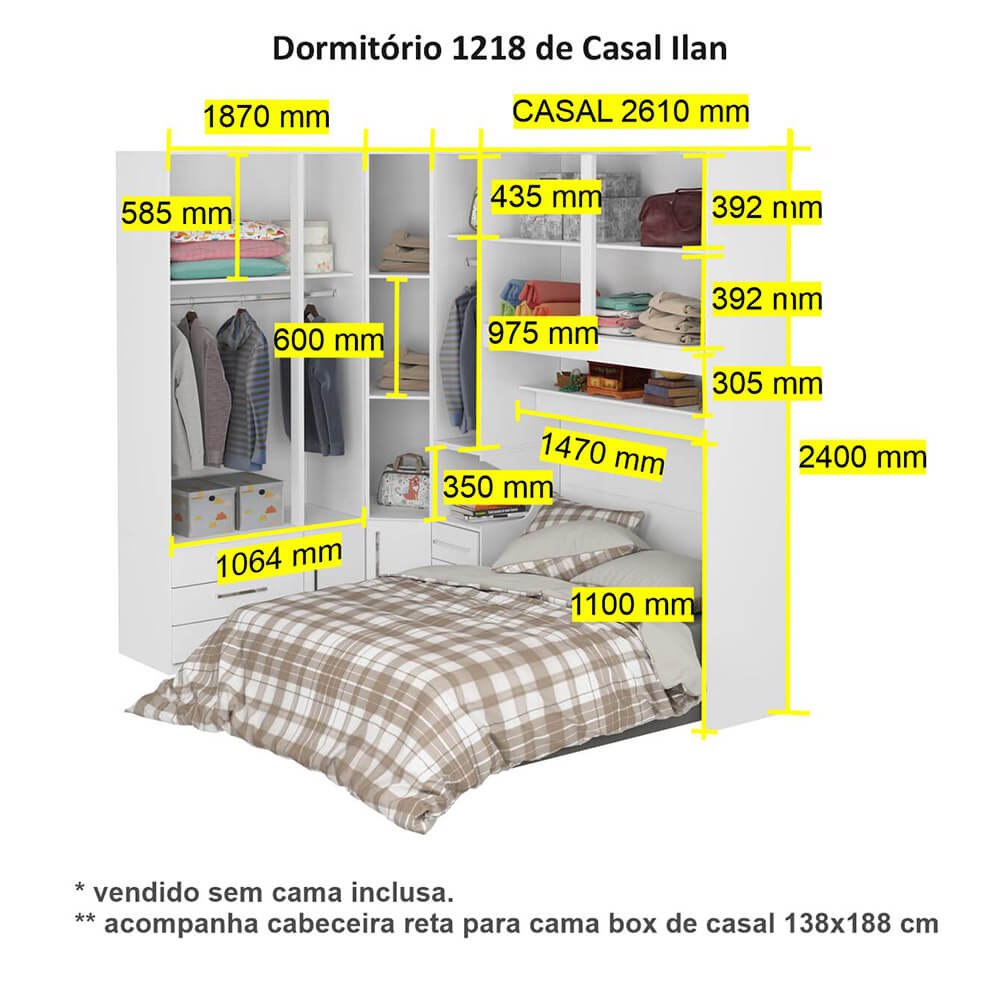 Dormitório De Casal Completo 1218 Carvalho Claro