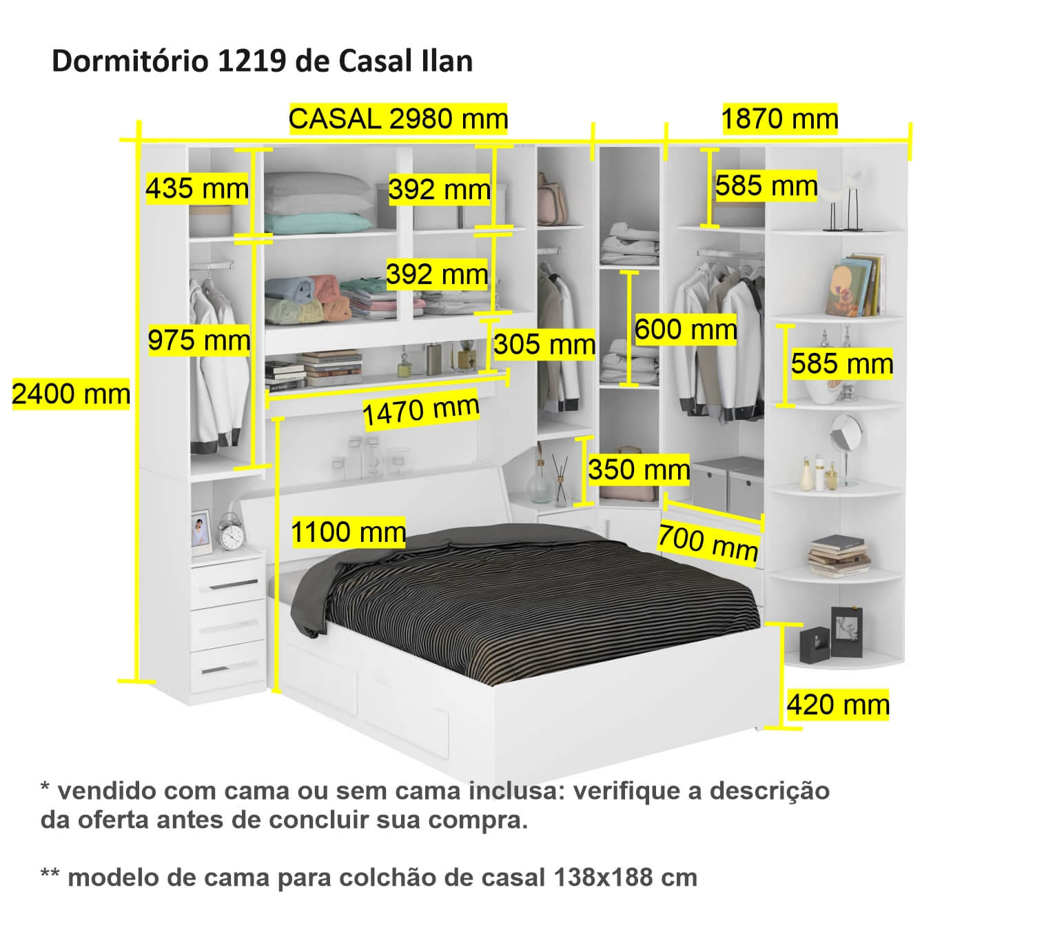 Dormitório De Casal Completo 1219 Branco