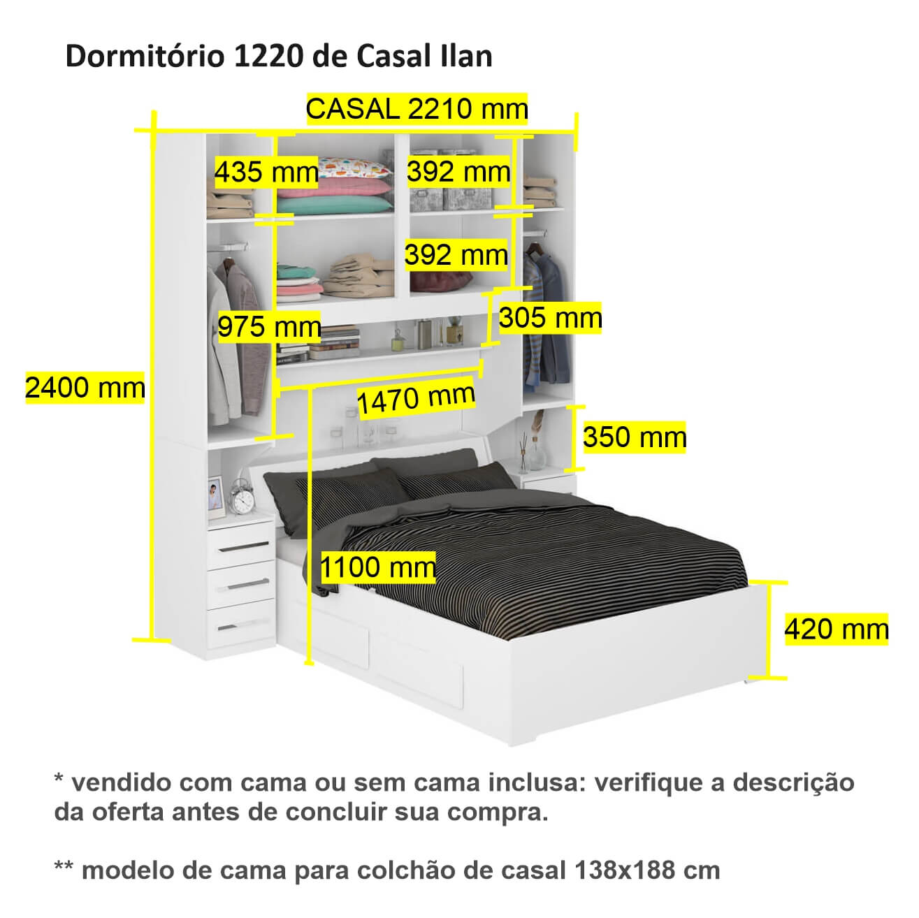 Dormitório De Casal Sem Cama 1220S Castanho
