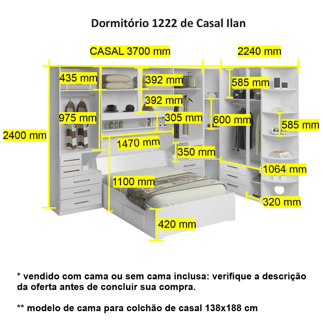 Dormitório De Casal Sem Cama 1222S Castanho