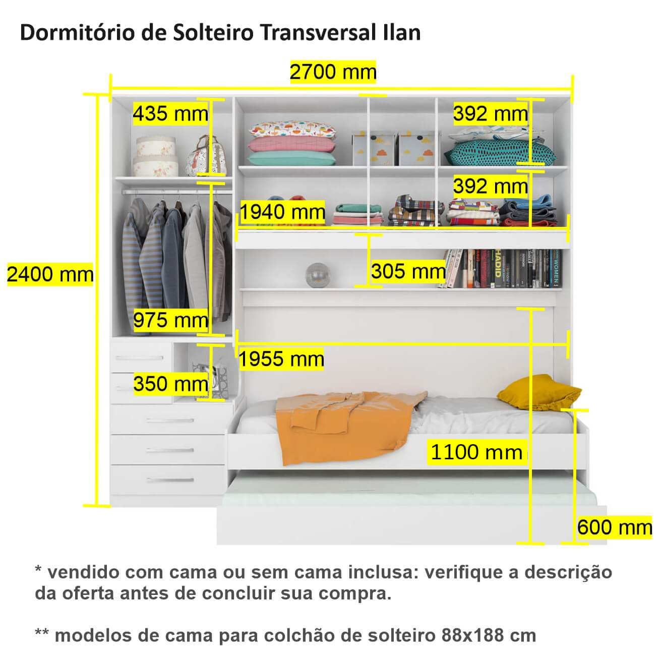 Dormitório De Solteiro Transversal 1326 Direito Castanho