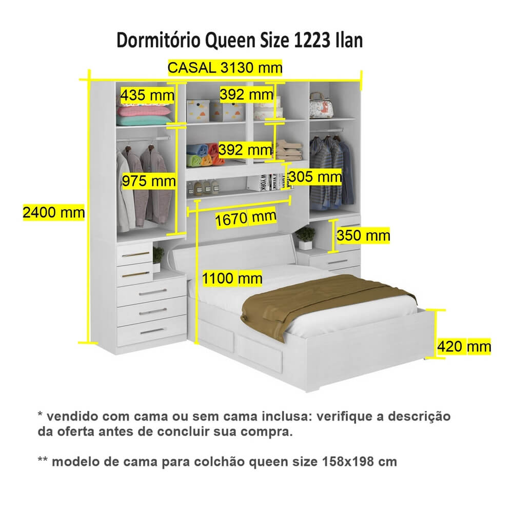 Dormitório Queen Size  Completo 1223 Branco