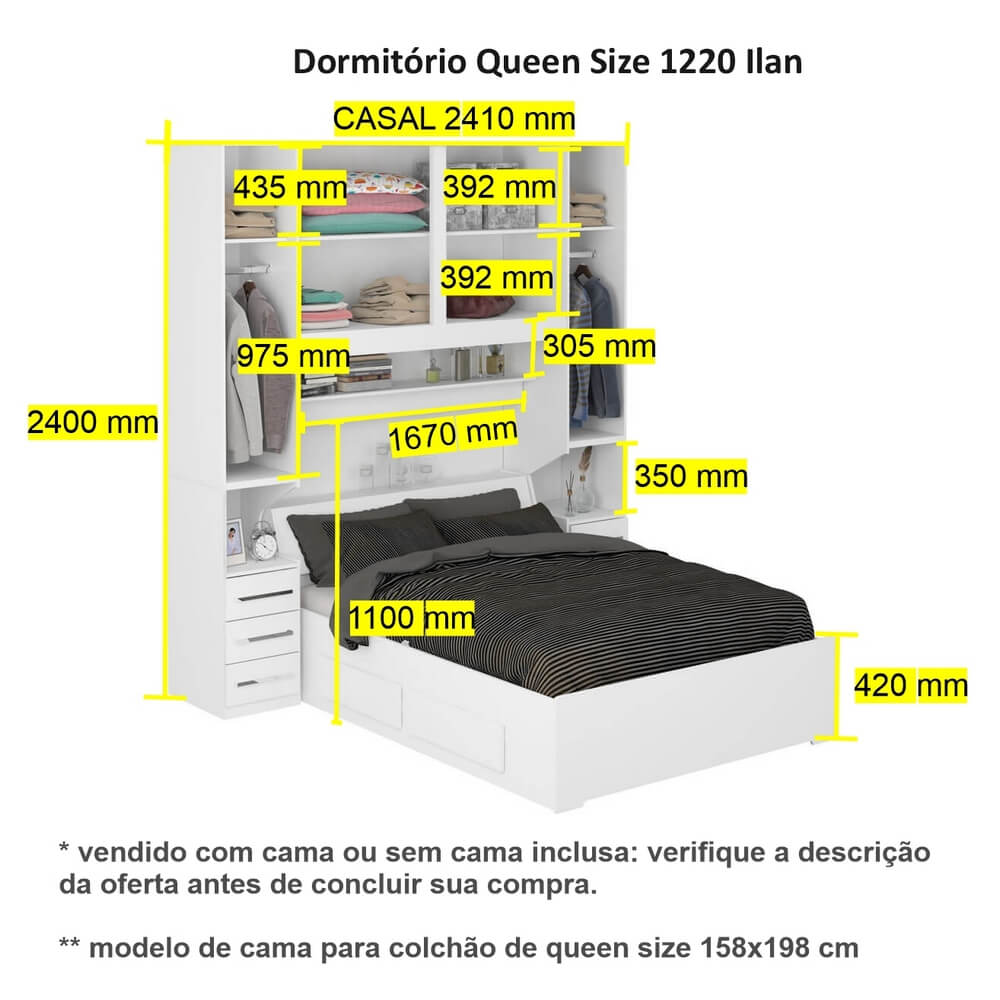 Dormitório Queen Size Sem Cama 1220S Carvalho Claro