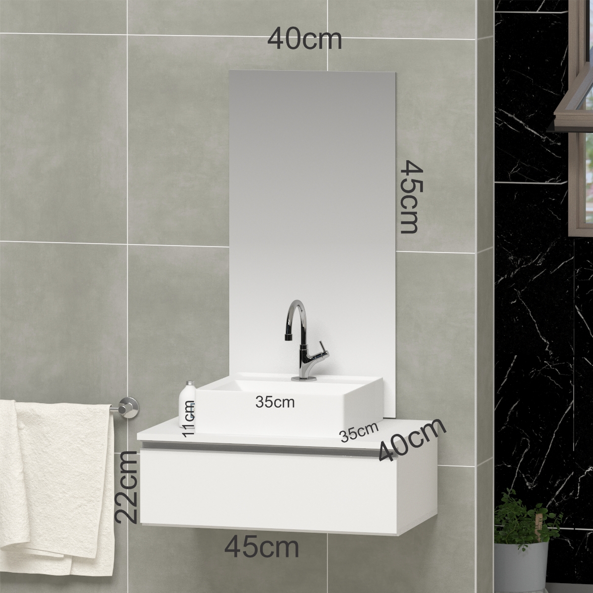 Conjunto Gabinete Banheiro JOY 45 Branco Inteiro