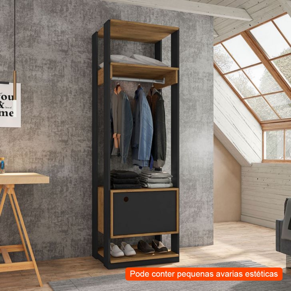 [OUTLET] Guarda-Roupa Closet Titan 1 PT Preto e Freijó