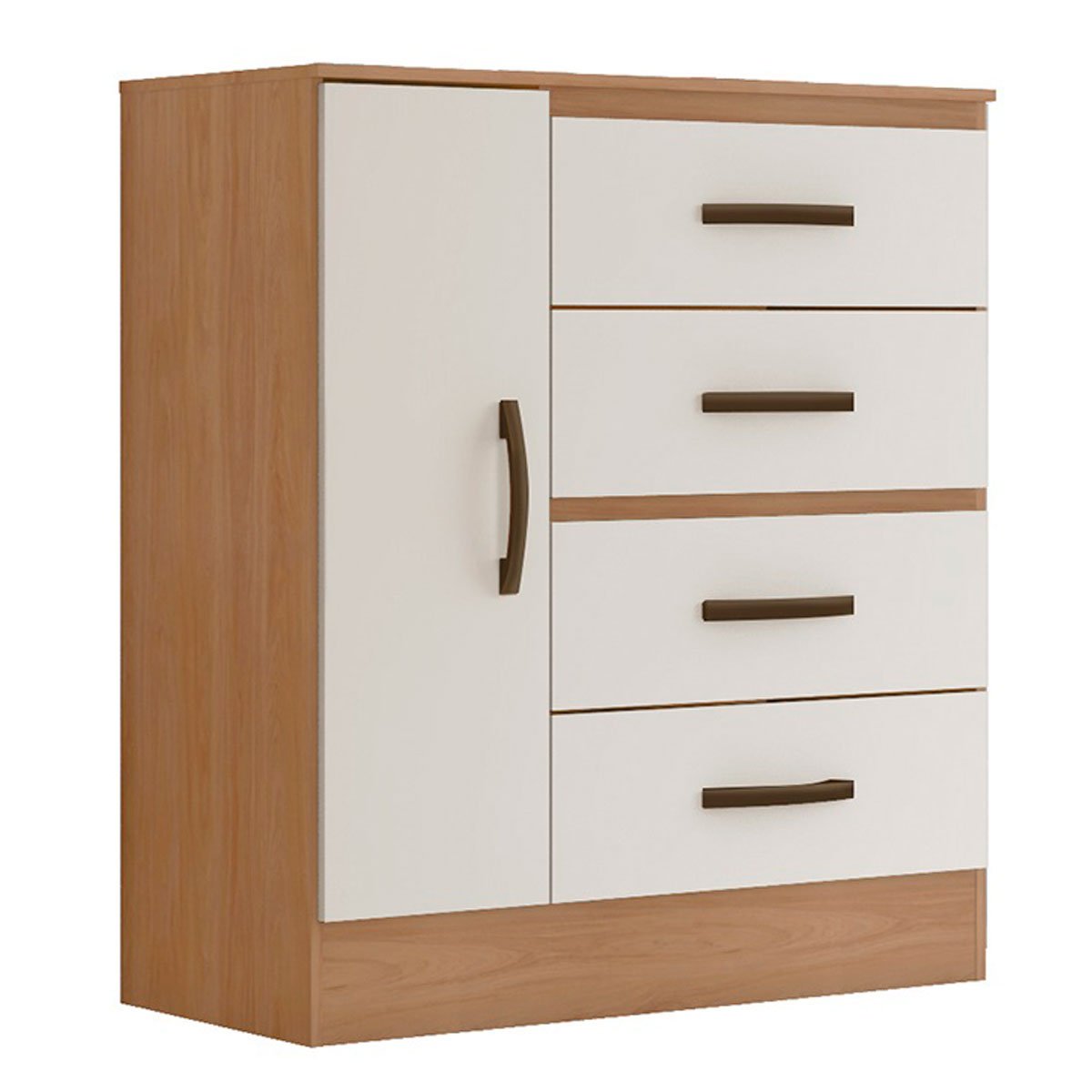 Cômoda Sapateira para Quarto 1 Porta 4 Gavetas Lisa Nature/Off White