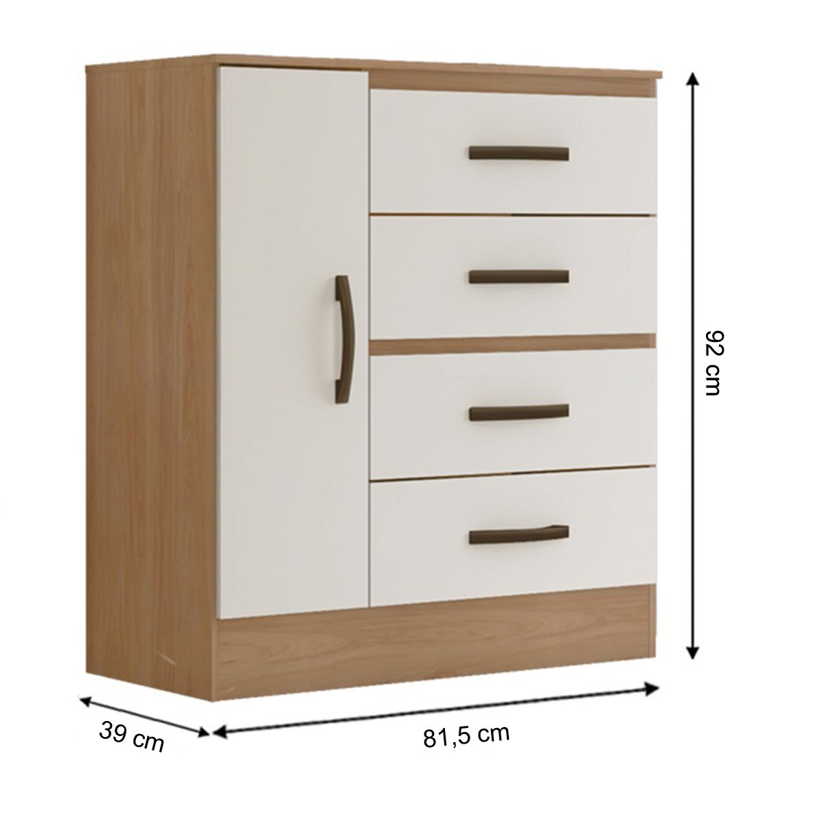 Cômoda Sapateira para Quarto 1 Porta 4 Gavetas Lisa Nature/Off White
